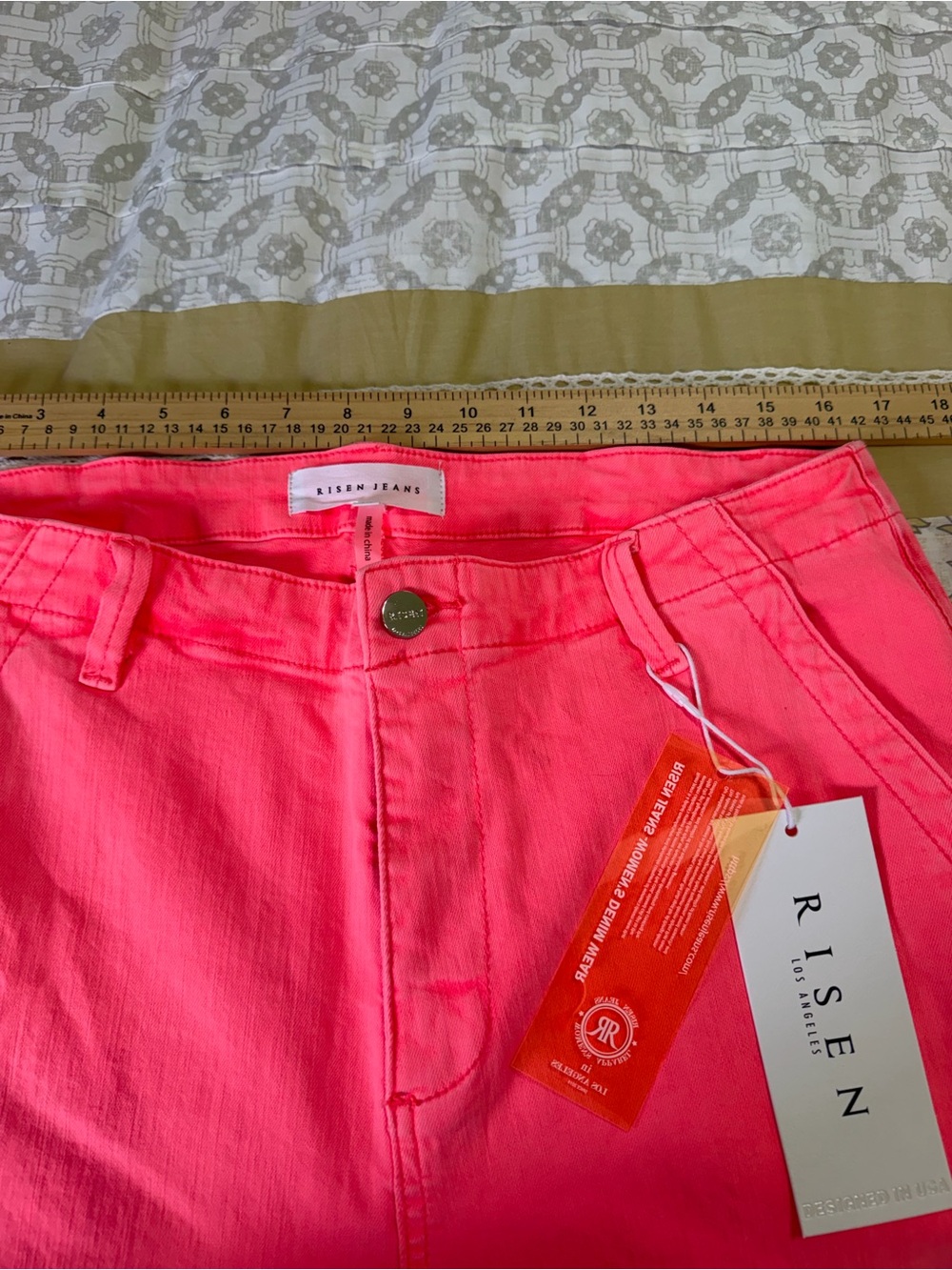 NWT Risen Jeans 1XL HOT Neon Coral Wide Leg Crop Pants High Rise Plus Size - Picture 6 of 10